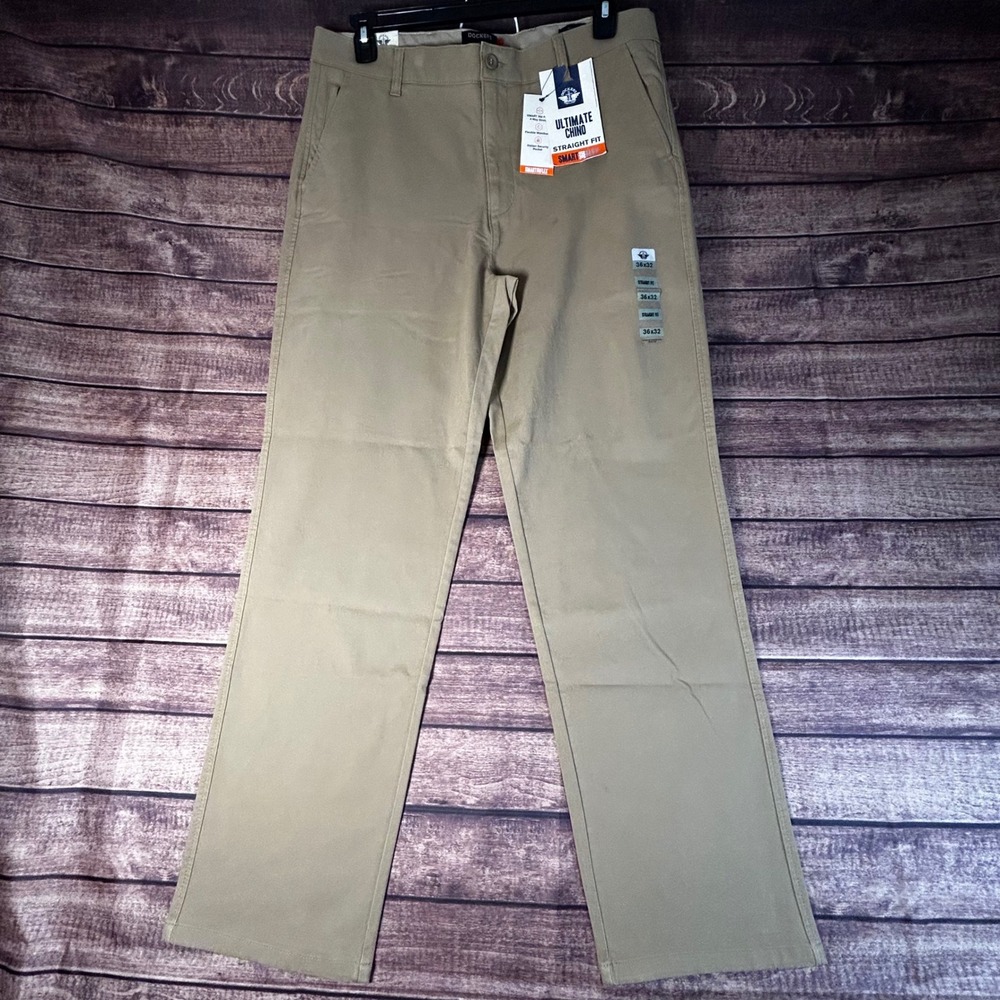 Dockers Ultimate Chino Pants Mens 36x32 Khaki Straight Fit Smart 360 Flex NWT
